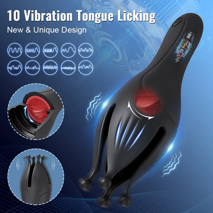 3-in-1 Male Masturbation Toy with Glans Stimulator Penis Trainer Tongue Licking Vibrator Adult Toy for Men 360° Training 18+
