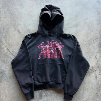 Retro Harajuku Top Unicorn Print Zipper Hoodie Women's Hip Hop High Street Versatile Cartoon Pattern Hoodie Casual Streetwear