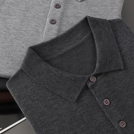 Men's T-shirt summer worsted wool sweater short-sleeved casual solid color men's clothes POLO collar knitted Tops loose Blouse