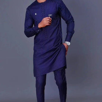 African Traditional Man Outfit Men 2PCS Suits Long-sleeved Round Neck Male Sets Shirt Top Pant Ethnic Style Casual Wear clothing