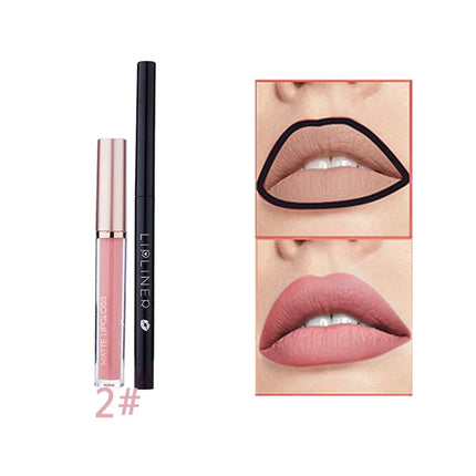 12 pieces of matte liquid lipstick+lipliner set, pigment velvet nude color waterproof long-lasting lip gloss makeup gift set