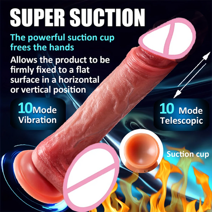 9 Inch Long Rotatable Heatable Strong Suction Cup Vibrating G Spot Rabbit Vibrator 10 Thrust Modes 10 Vibration Patterns