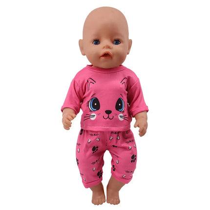 Summer Short Sleeved Set Animal Pattern Jumpsuit Pajamas For 43cm Baby Doll&18inch American Doll Accessories,Our Generation Gift