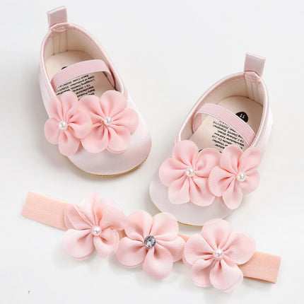 Baby girl shoes, princess children's shoes, soft soled anti slip pearl flower dress, children's shoes, first step 0-18M