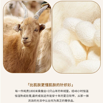 85% Silk + 15% Cashmere Men's T-shirt Casual Solid Color Knitted Pullover Short Sleeved Polo Neck Tees Basic Tops