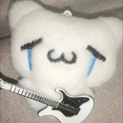 2pcs Cute Guitar Ghost Cat Couple Keychain Mini Crying Cat Doll Plush Keyring