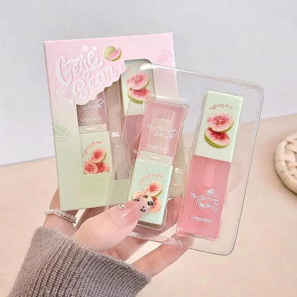 Guava Hydrating Lip Balm and Lip Oil Set Gege Bear Light Moisturizing Soothing and Tender Lips for Winter Use