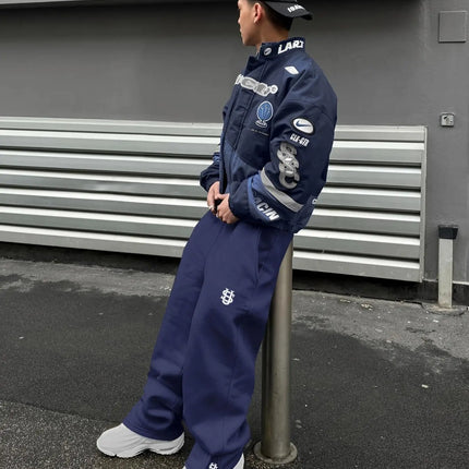 New Y2K Pants Personalized Pant Leg Zipper Embroidery Hip Hop Casual Joggers Men Pants Retro Straight Pants Tracksuit Streetwear