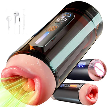 Automatic Male Realistic Double-Headed Penetration Channel Vibrating Deep Throat Vagina Heating Voice Pocket Pussy Adult Sex Toy