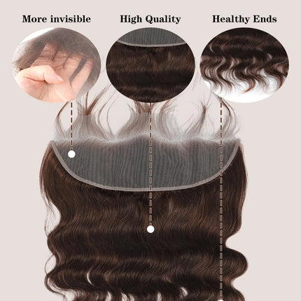 Brown Body Wave Closure 22 Inch 100% Human Hair Brazilian Human Hair Closure With Baby Hair 13x4 Lace Closure