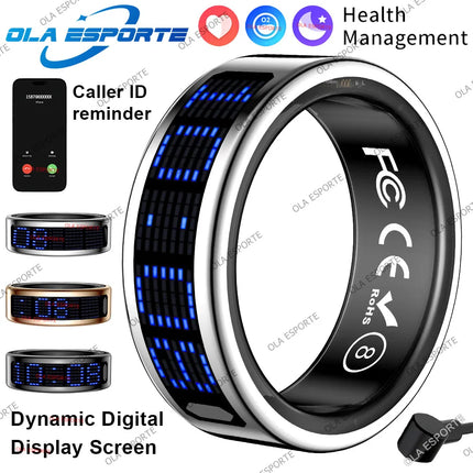 SR16 Smart Ring 3D LED Display Screen Call ID Reminder Heart Rate Sleep Monitoring 5ATM Waterproof Wireless Charging Rings 2025