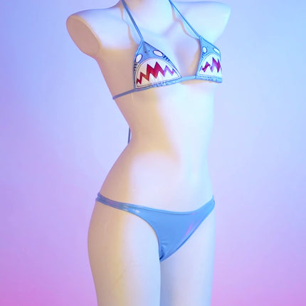Cute Shark Pool Parry Anime Comics Girl Bikini Swimsuit Gawr Gura Cosplay PU Swimsuit Split Bathing Suit Low Waist Leather Outfi