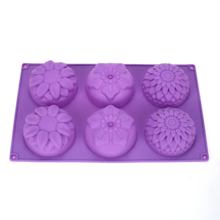 Silicone Soap Molds 6 Cavities Flower Silicone Molds for Homemade Craft Soap Mold Cake Mold / Chocolate Mold ＆ Ice Cube Tray