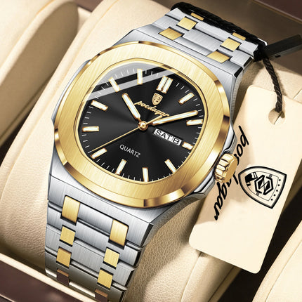 POEDAGAR Exquisite Fashion Men's Watches Waterproof Luminous Date Week Men Watch Stainless Steel Quartz Casual Classic Man Watch