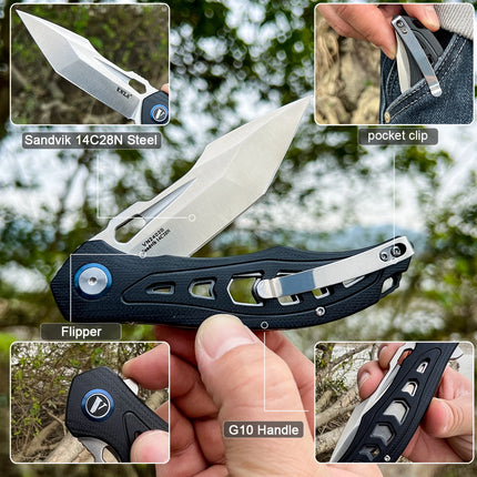 VNLA Pocket knife 14C28N steel sharp folding knife G10 handle knife Outdoor camping portable knife EDC tool knife Open express