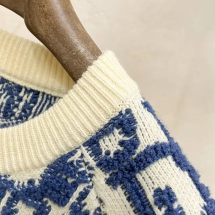 Knitted round Neck Sweater Letter Embroidery Zipper Style Color Block Casual Leisure Autumn Winter Fashion Streetwear for Youth
