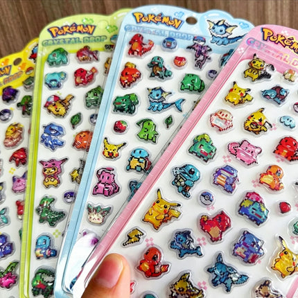 Kawaii Pokemon Crystal Pixel Stickers Toys Anime Pikachu Bulbasaur 3D Waterproof Sticker For Suitcase Guitar Phone Decor Decals