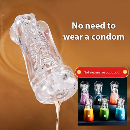 Male Masturbator Transparent Soft Vagina Vacuum Sucking Pocket Pussy Cup Penis Endurance Exercise Sex Toys for Men 18+