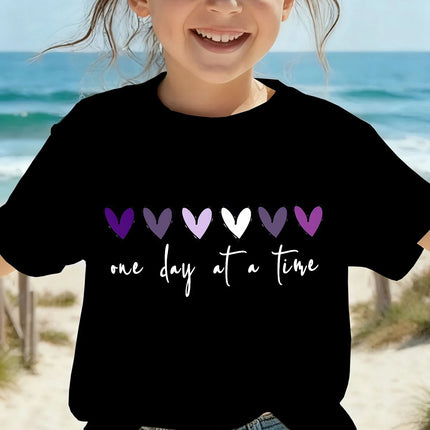 Cartoon Heart Graphic 3D Printed Girl Clothes Casual Short-Sleeve Round Neck Top for Girls Summer Fashion Children's Clothing