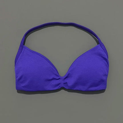 HISTELLO Impacts Strappy Bra Gym Top Women High Support Thin Strap Halter Sports Seamless Bra Scrunch Push-up Workout Yoga Tanks