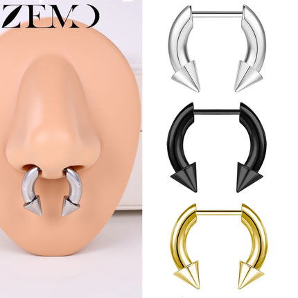 ZEMO 1 Piece 16G Horn Nose Ring Stainless Steel Threadless Septum Ring Spike Ox Horn Ear Helix Nostril Piercing Jewelry 8MM/10MM