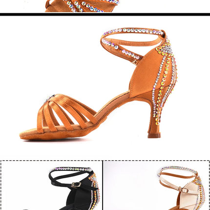 Latin Dance Shoes for Women Rumba Chacha Performance High Heel Diamond Shoes 33-41 Size Girl's Ballroom Waltz Competitoin Shoes