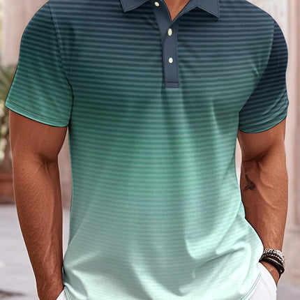 Men's Polo Shirt Gradient 3D Print Men's Tops Outdoor Casual Button Lapel T-Shirt Street Fashion Male Loose Oversized Clothing