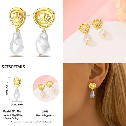 925 Sterling Silver Gold Pearl Hoop Earrings Pave Large Circular Shape Earring Gift for Women Jewelry Anniversary Wedding