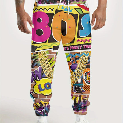 Retro 80s 90s Printed Pants Street Pants Men's Side Pockets Elastic Drawstring Sweatpants Joggers Pants for Men Casual Trousers