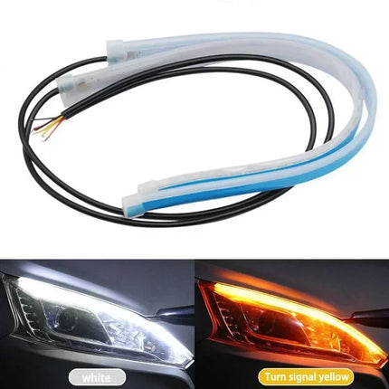 LED DRL Car Daytime Running Light Flexible Waterproof Strip Auto Headlights White Turn Signal Yellow Brake Flow Lights 12V