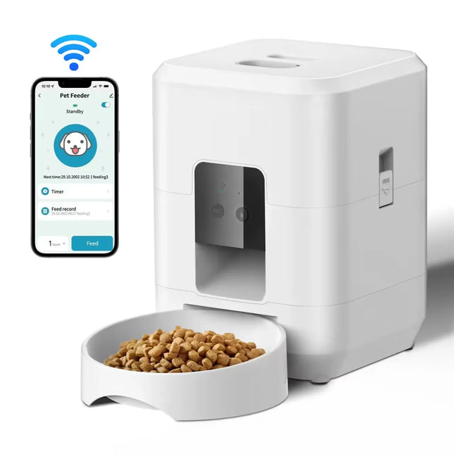 Pet feeding machine, APP-controlled automatic cat feeder, cat dry food dispenser, suitable for small and medium-sized pet feeder