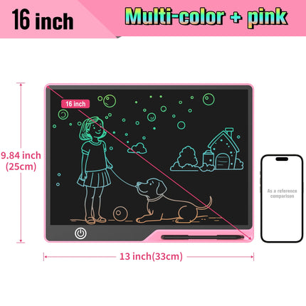 Rechargeable LCD Writing Tablet 16 Inch Colorful Doodle Board Drawing Pads for Kids, Educational Learning Toys for School Home
