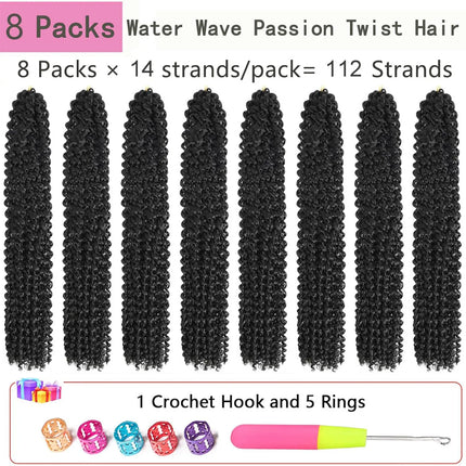 18“Passion Twist Hair 8Packs Freetress Water Wave Crochet Hair Synthetic Braiding Hair for Boho Locs, Faux Locs, Butterfly Style