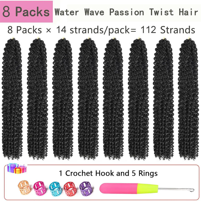 18" Passion Twist Hair 8 Packs Freetress Water Wave Crochet Hair Synthetic Braiding Hair for Boho Locs, Faux Locs, Butterfly Style