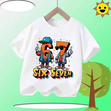 Boys T Shirts 6 To 7 Years T-Shirt 67 Number Print Casual Italian Brainrot Summer Top Suitable for Funny Gift for Casual Attire