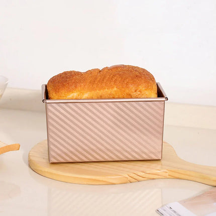 1Pcs Non-Stick Pullman Loaf Pan with Lid - Carbon Steel Corrugated Bread Toast Box Mold for Perfectly Baked Bread Toast