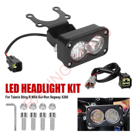 For SurRon Light Bee X Segway X260 Talaria Sting MX4 MX3 Plug N Play 20W Headlight Switch White Spot Flood Led Pod Combo Kit