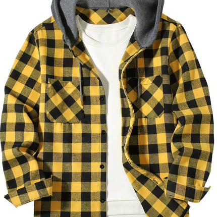 New Coat Spring and Autumn Men's Loose Plaid Hooded Shirt Large Size Fashion Casual Long sleeved Shirt Street StyleS-3XL
