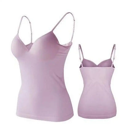 Sexy Women Crop Tops Padded Spaghetti Strap Tank Top Women Built-in Bra Off-Shoulder Camisole Seamless Tank Lingerie Underwear