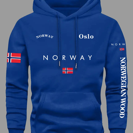Norwegian Flag Print Trend Men Women Hooded Sweatshirt Autumn Winter Daily Outdoor Vacation Fitness Casual Loose Warm Sportswear