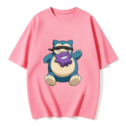 2026 New Summer Snorlax Gengar Print T Shirt Unisex Casual Tee for Men Women Kids Family Matching Short Sleeve Tops Streetwear