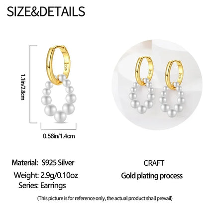 925 Sterling Silver Gold Pearl Hoop Earrings Pave Large Circular Shape Earring Gift for Women Jewelry Anniversary Wedding
