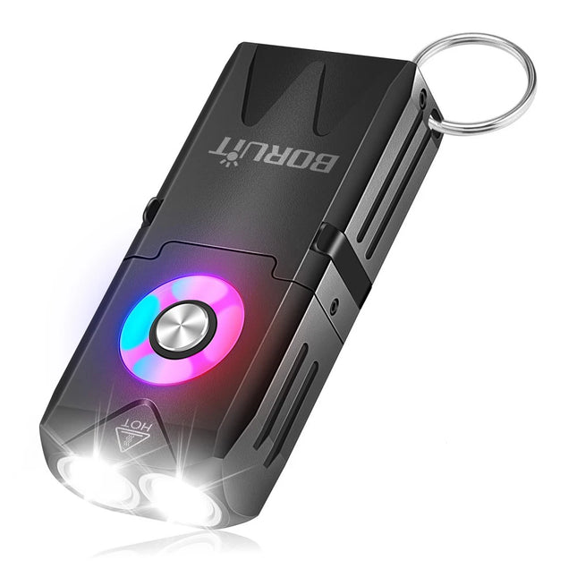 BORUiT EV25 650LM EDC Keychain LED Flashlight Type-C Rechargeable RGB Work Light Torch with Magnet Camping Pocket Lantern