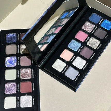 12 Colors Metallic Eyeshadow Palette Pearl Matte Sparkling Shimmer Blue Eye Shadow Highlighter Brighten Glitter Fashion Makeup
