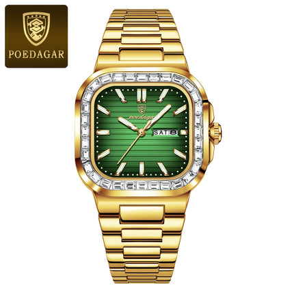 POEDAGAR Square Fashion Men's Watch Date Week Waterproof Luminous Quartz Man Watch Stainless Steel Luxury Sports Watches For Men
