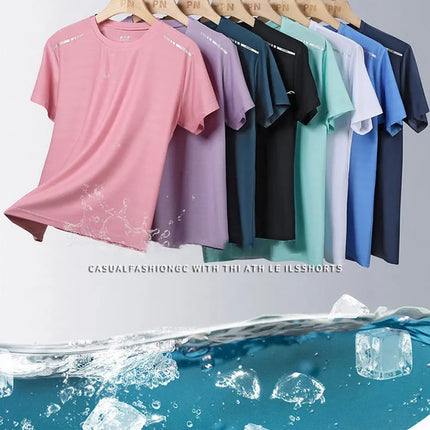 Women Reflective Running T-Shirt - High Elastic Breathable Quick-Dry Ice Silk Sport Top for Summer, Cool Short Sleeve Active Tee