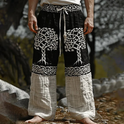 Men's Retro Viking Celtic Knot and Snake 3D Printed Casual Drawstring Straight-Leg Summer Beach Pants
