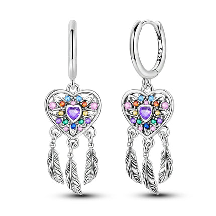 925 Sterling Silver Purple Series Feather Butterfly Dream Catcher Firefly Zircon Earrings for Women Luxury Jewelry Wedding Gift