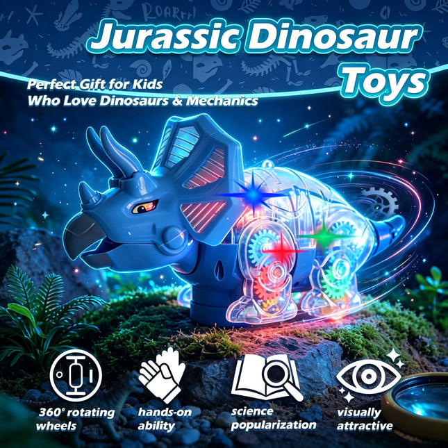 Kids Electric Dinosaur Toy – Light & Music-Visible Gear Science Toy, Auto Walking Universal Wheels,, Dino Gift for 3+ Boys