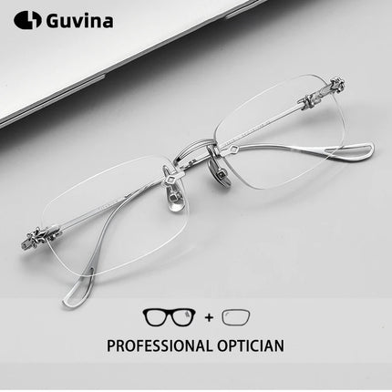 Designer Pure Titanium Fashion Square Frames Frameless Optical Blue Light Prescription Glasses Myopia Hyperopia For Men Women